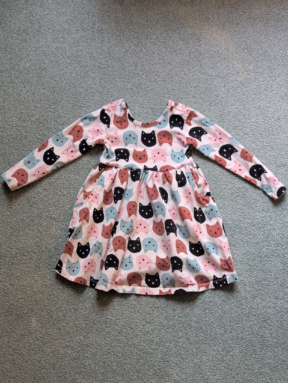 Hanna Andersson Pink Cat Print Long Sleeve Dress